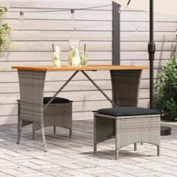 Berkfield Home Garden Table with Acacia Wood Top Grey 105x75x72 cm Poly Rattan - Size: 105 x 75 x 72 cm - thumbnail 2