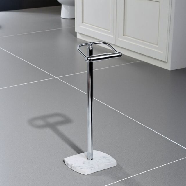 Showerdrape Octavia White Marble & Chrome Freestanding Toilet Roll Holder - image 1