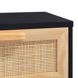 Berkfield Home Console Table Black 80x30x75 cm Solid Wood Pine&Natural Rattan - Size: 80 x 30 x 75 cm - thumbnail 6