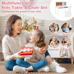 CASART Kids Study Table & Chair Set Wooden Table & Chair w/ Hutch & Shelves in White - thumbnail 6
