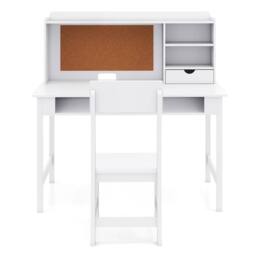 CASART Kids Study Table & Chair Set Wooden Table & Chair w/ Hutch & Shelves in White - thumbnail 9