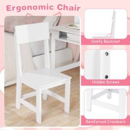 CASART Kids Study Table & Chair Set Wooden Table & Chair w/ Hutch & Shelves in White - thumbnail 2