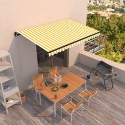 Berkfield Home Manual Retractable Awning 400x350 cm Yellow & White - thumbnail 2