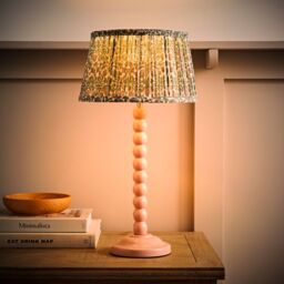 ValueLights Bobbin Bobble Table Lamp with Floral Pleated Taper Lamp Shade & Bulb in Pale Pink