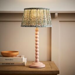 ValueLights Bobbin Bobble Table Lamp with Floral Pleated Taper Lamp Shade & Bulb in Pale Pink - thumbnail 2