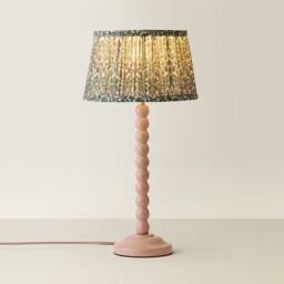 ValueLights Bobbin Bobble Table Lamp with Floral Pleated Taper Lamp Shade & Bulb in Pale Pink - thumbnail 3