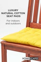 Homescapes Seat Pad Luxury 100% Cotton Indoor Outdoor Garden Cushion, Button Tie, 40cm in Yellow - thumbnail 2