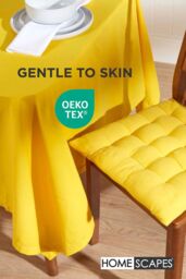 Homescapes Seat Pad Luxury 100% Cotton Indoor Outdoor Garden Cushion, Button Tie, 40cm in Yellow - thumbnail 3