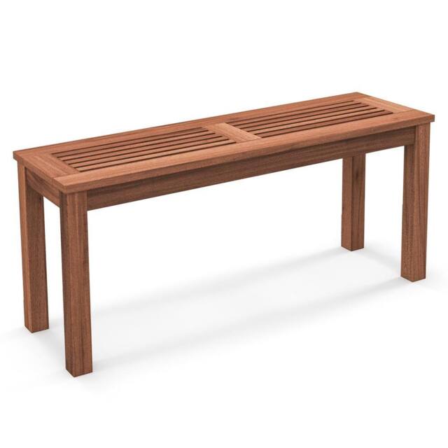 Costway 100cm Patio Wood Bench 2-Person Solid Wood Bench Dining Bench w/ Slatted Seat in Natural - image 1