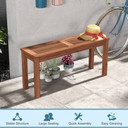 Costway 100cm Patio Wood Bench 2-Person Solid Wood Bench Dining Bench w/ Slatted Seat in Natural - thumbnail 5
