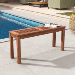 Costway 100cm Patio Wood Bench 2-Person Solid Wood Bench Dining Bench w/ Slatted Seat in Natural - thumbnail 4