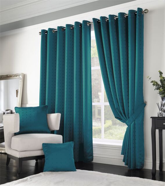 Luxury Living Adi Lined Ring Top Eyelet Curtains in Teal - Size: 229 cm width x 229 cm drop - image 1