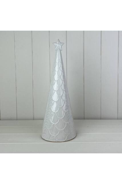 KDMD Tactile Glazed Ceramic Tree Ornament with Textured Detail - 38mm in Light Grey - image 1