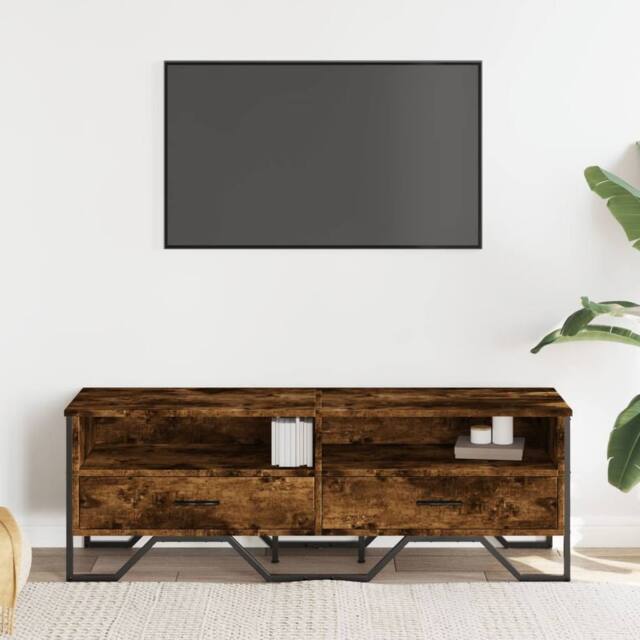 Berkfield Home TV Cabinet Smoked Oak 122x34x41 cm Engineered Wood in Brown - Size: 122 x 34 x 41 cm - image 1