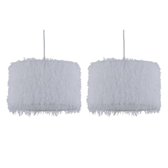 First Choice Lighting Set of 2 Rogers - White Shaggy 30cm Easy Fit Pendant Shades - image 1