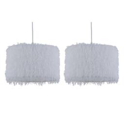 First Choice Lighting Set of 2 Rogers - White Shaggy 30cm Easy Fit Pendant Shades