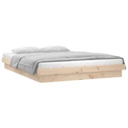 Berkfield Home LED Bed Frame 120x190 cm Small Double Solid Wood in Brown - thumbnail 3