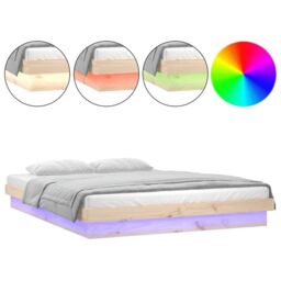 Berkfield Home LED Bed Frame 120x190 cm Small Double Solid Wood in Brown - thumbnail 2
