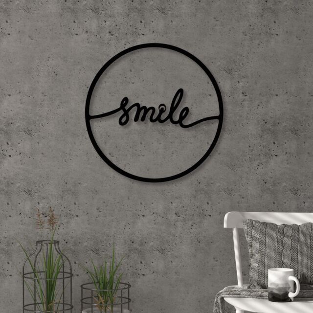Decortie Modern Metal Wall Art 'Smile' Minimalist Decorative Hanging Sculpture in Black - image 1