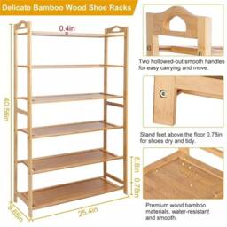 Nordara 6 Tiers BAMBOO SHOE FOOTWEAR RACK ORGANISER WOODEN in Brown - Size: 100 cm x 80 cm - thumbnail 2