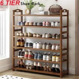 Nordara 6 Tiers BAMBOO SHOE FOOTWEAR RACK ORGANISER WOODEN in Brown - Size: 100 cm x 80 cm - thumbnail 3