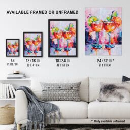 Artery8 Aperol Spritz Cocktails Oil Painting Colourful Framed Art Print in Orange - Size: A4 - thumbnail 3