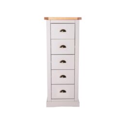 Cabinet Bits Loreo 5 Drawer Narrow Chest of Drawers Brass Cup Handle in Light Grey