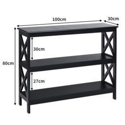 Costway 3-Tier Console Table X-design Wooden Hall Desk Side End Table W/ Shelf in Black - thumbnail 6
