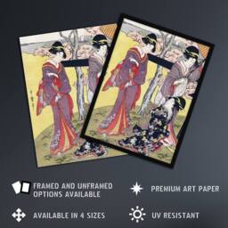 Artery8 Cherry Blossom Viewing Gotenyama Vintage Framed Wall Art Print Kitagawa in Purple - Size: A4 - thumbnail 2