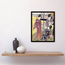 Artery8 Cherry Blossom Viewing Gotenyama Vintage Framed Wall Art Print Kitagawa in Purple - Size: A4 - thumbnail 4