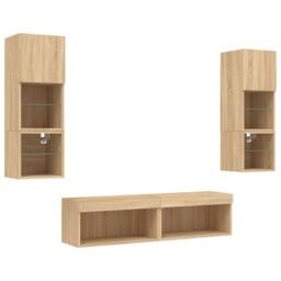 Berkfield Home Versatile 6 Piece TV Wall Units with LED Sonoma Oak Engineered Wood in Light Tan - thumbnail 5