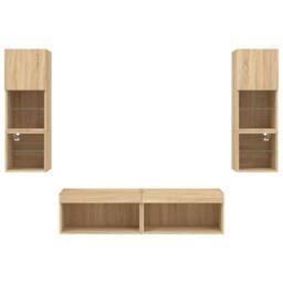 Berkfield Home Versatile 6 Piece TV Wall Units with LED Sonoma Oak Engineered Wood in Light Tan - thumbnail 7