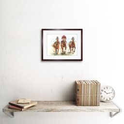 "Artery8 Wall Art Print Racing Horses Watercolour Art Framed 9x7 inch in Brown - Size: W7"" x H9""" - thumbnail 2