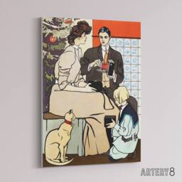 "Artery8 Vintage Christmas Family Scene Canvas Wall Art Print Penfield - Size: W24"" x H32""" - thumbnail 2
