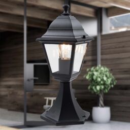 First Choice Lighting Cambridge - Black & Glass Four Sided Lantern IP44 Outdoor Post Light - thumbnail 3