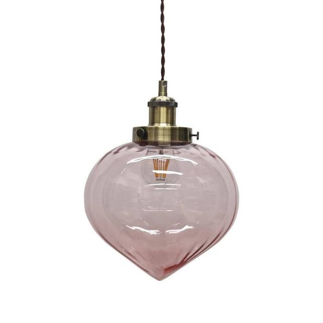 First Choice Lighting Layla - Pink Glass Easy Fit Pendant Shade with Antique Brass Detail - image 1