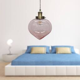 First Choice Lighting Layla - Pink Glass Easy Fit Pendant Shade with Antique Brass Detail - thumbnail 4