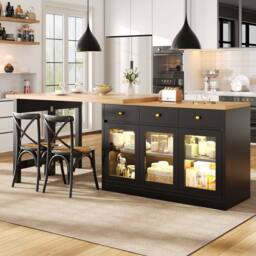 BTM Extendable Kitchen Island LED Dining Table with Storage & Drawers in Black - thumbnail 5