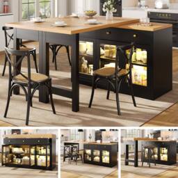 BTM Extendable Kitchen Island LED Dining Table with Storage & Drawers in Black - thumbnail 1