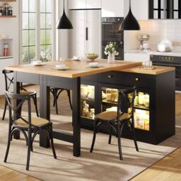 BTM Extendable Kitchen Island LED Dining Table with Storage & Drawers in Black - thumbnail 2