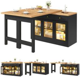 BTM Extendable Kitchen Island LED Dining Table with Storage & Drawers in Black - thumbnail 8