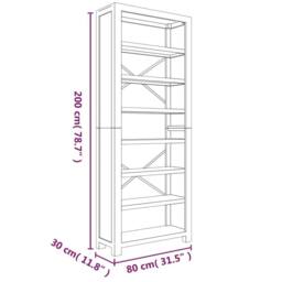 Berkfield Home Traditional 7-Tier Bookcase 80x30x200 cm Solid Wood Acacia in Light Brown - Size: 80 x 30 x 200 cm - thumbnail 8