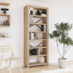 Berkfield Home Traditional 7-Tier Bookcase 80x30x200 cm Solid Wood Acacia in Light Brown - Size: 80 x 30 x 200 cm - thumbnail 2