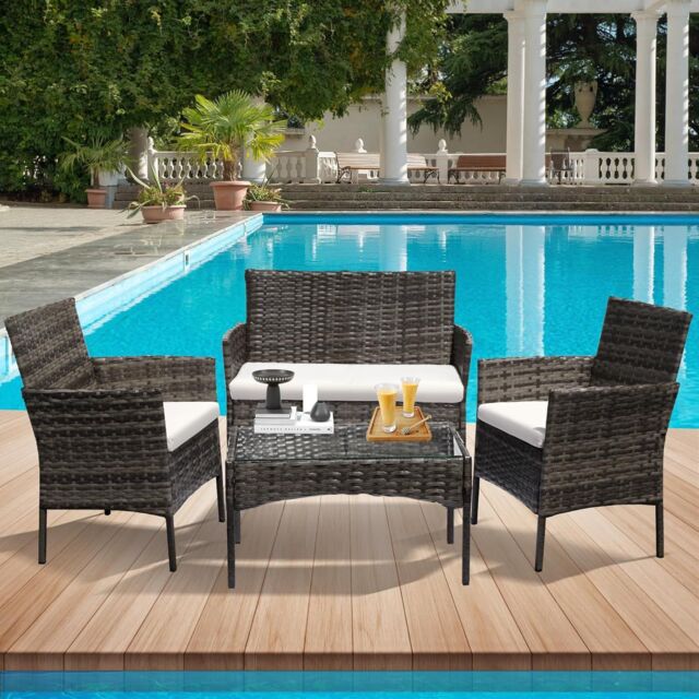 Leaper Grey 4 Seater Rattan Dining Furniture Set with Soft Cushions - image 1
