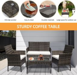 Leaper Grey 4 Seater Rattan Dining Furniture Set with Soft Cushions - thumbnail 6