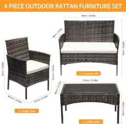 Leaper Grey 4 Seater Rattan Dining Furniture Set with Soft Cushions - thumbnail 2