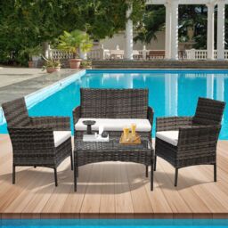 Leaper Grey 4 Seater Rattan Dining Furniture Set with Soft Cushions - thumbnail 1