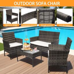 Leaper Grey 4 Seater Rattan Dining Furniture Set with Soft Cushions - thumbnail 5