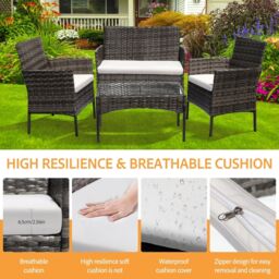 Leaper Grey 4 Seater Rattan Dining Furniture Set with Soft Cushions - thumbnail 4