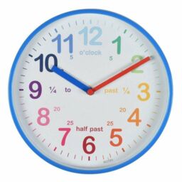 Acctim Wickford Kids Teaching Wall Clock Quartz Rainbow Dial Quarter Markers 20cm in Blue - thumbnail 1